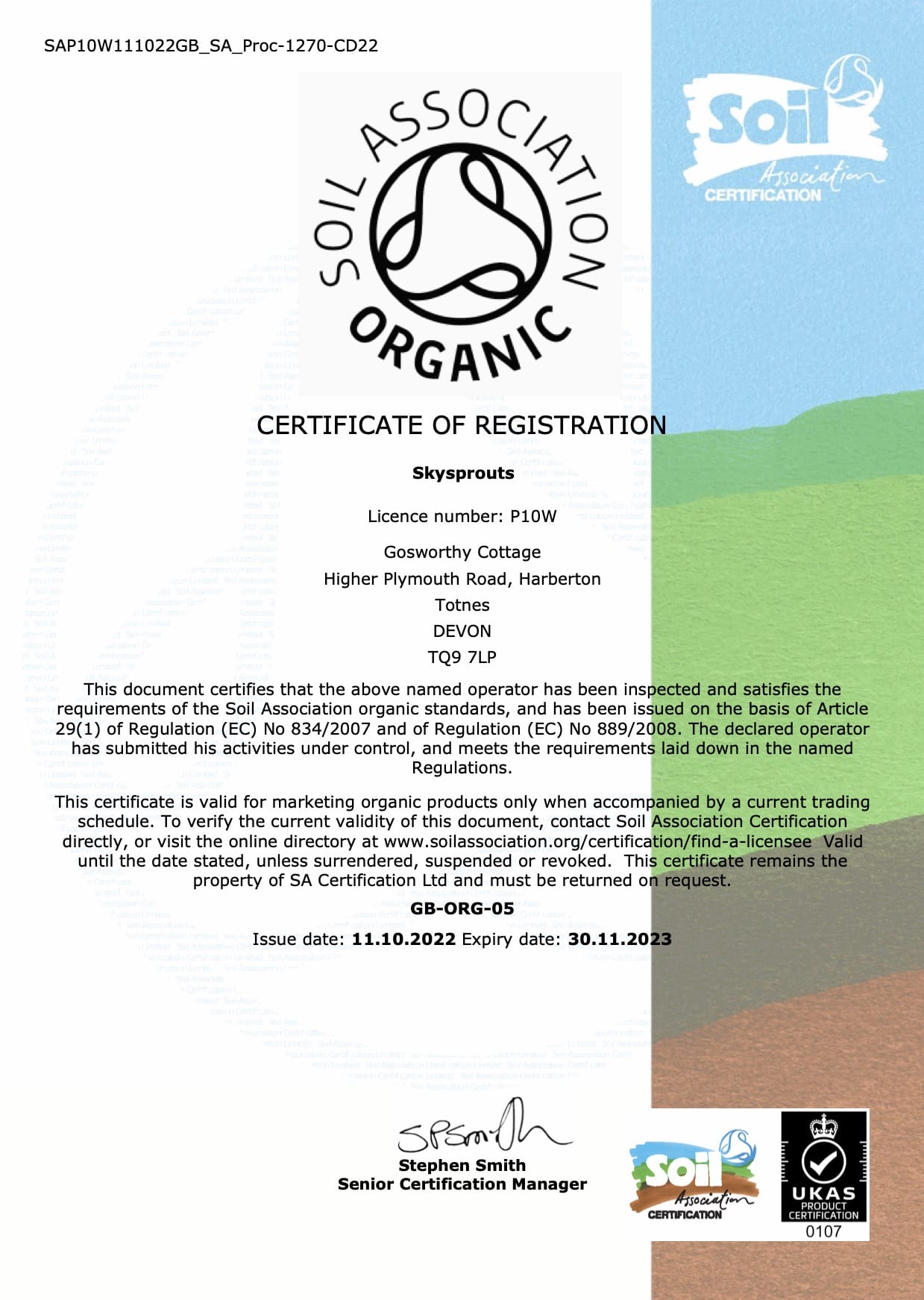 SkySprouts Soil Association Certificate 2023